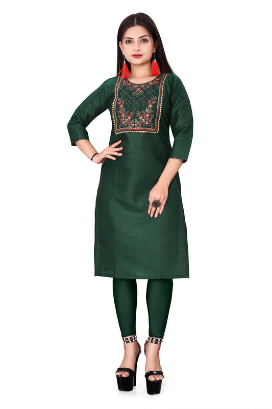 🌸 Women's Embroidery Cotton Slub Kurti – Elegant & Comfortable! ✨