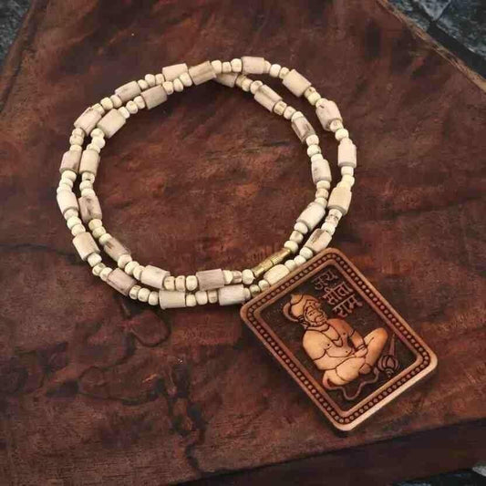 🪵✨ Original & Natural Wood Tulsi Kanthi Mala with Hanuman Ji Locket Pendant (Pack of 2) 🙏