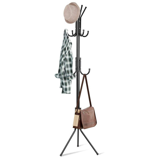 🧥 6-Hook Coat Hanger Stand – Wrought Iron Clothes Rack with Shelf 🏠✨