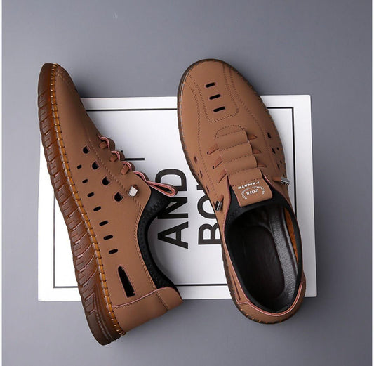 Men's Stylish Laser Cut Tan Casual Shoes 👞 | Breathable & Trendy Everyday Footwear