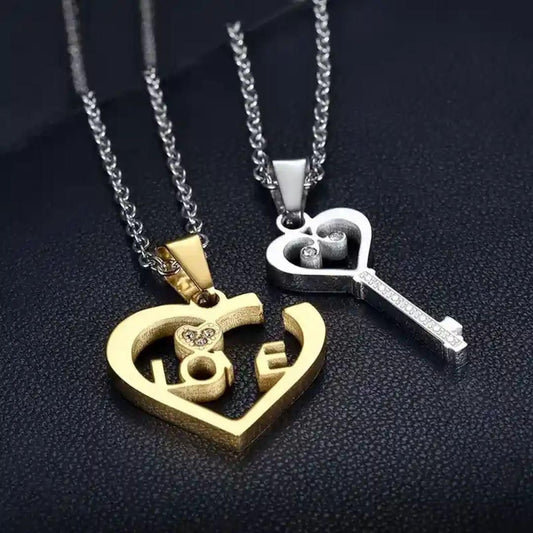 💖 2 Piece Joining Couple Pendants – Half-Heart Necklace for Lovers 💑